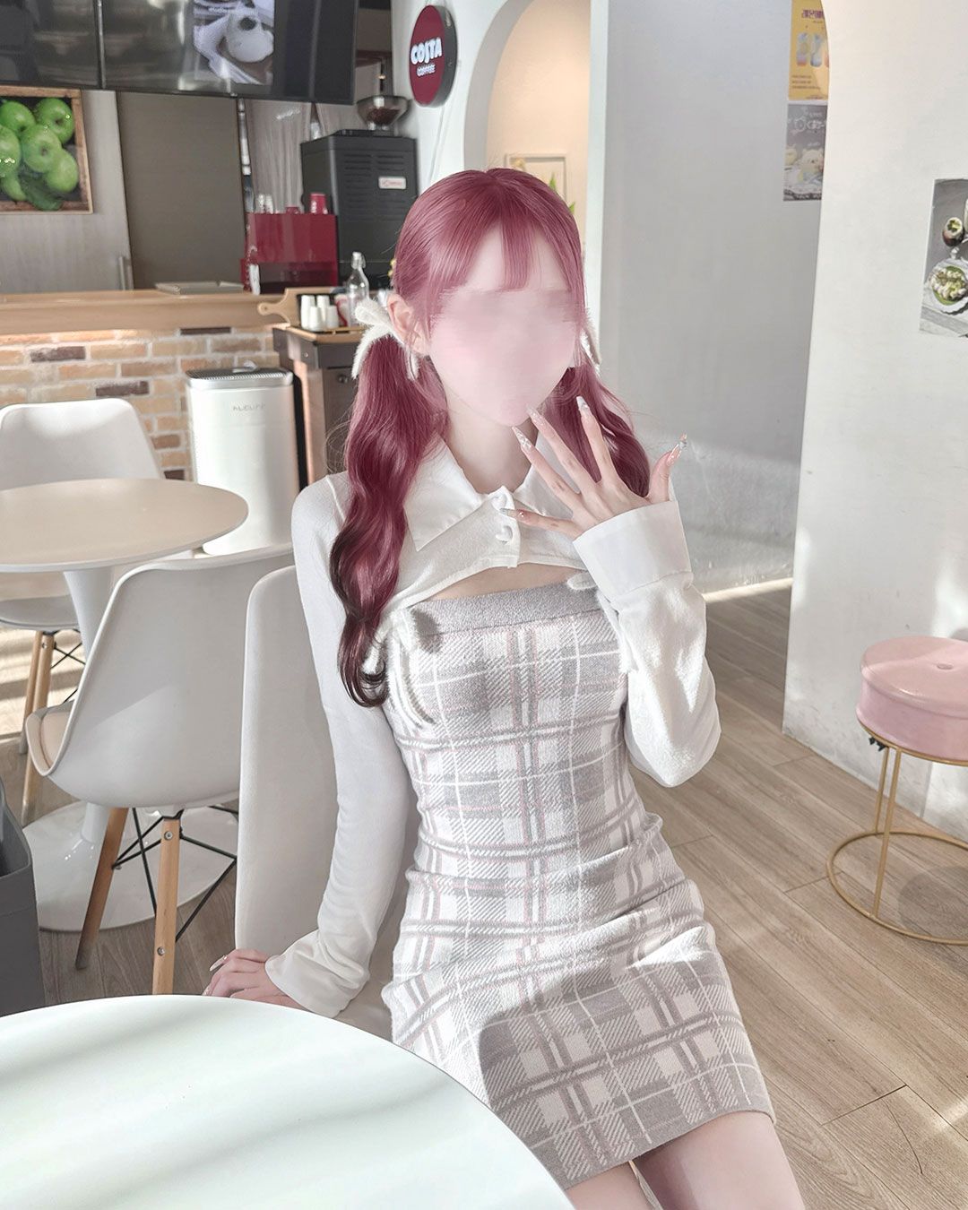 michellMacaron checkアンサンブルロングスリーブワンピース checkアンサンブルロングスリーブワンピース グレー