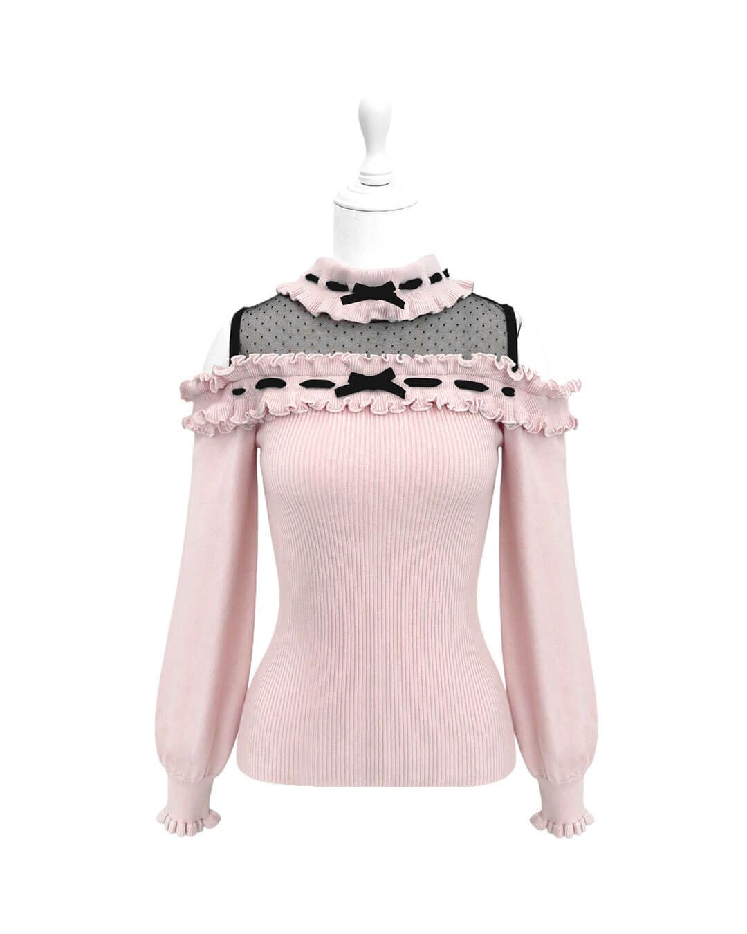 完売品 ハニーミュウ ドットチュール肩あきフリルトップス ピンク ドットチュール肩あきフリルトップス ピンク | ファッション通販