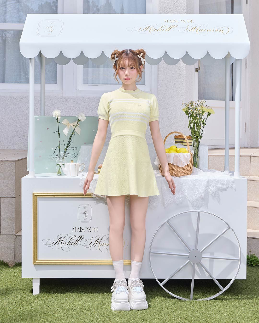 ラインロゴカラーニットワンピース ブルー | ファッション通販