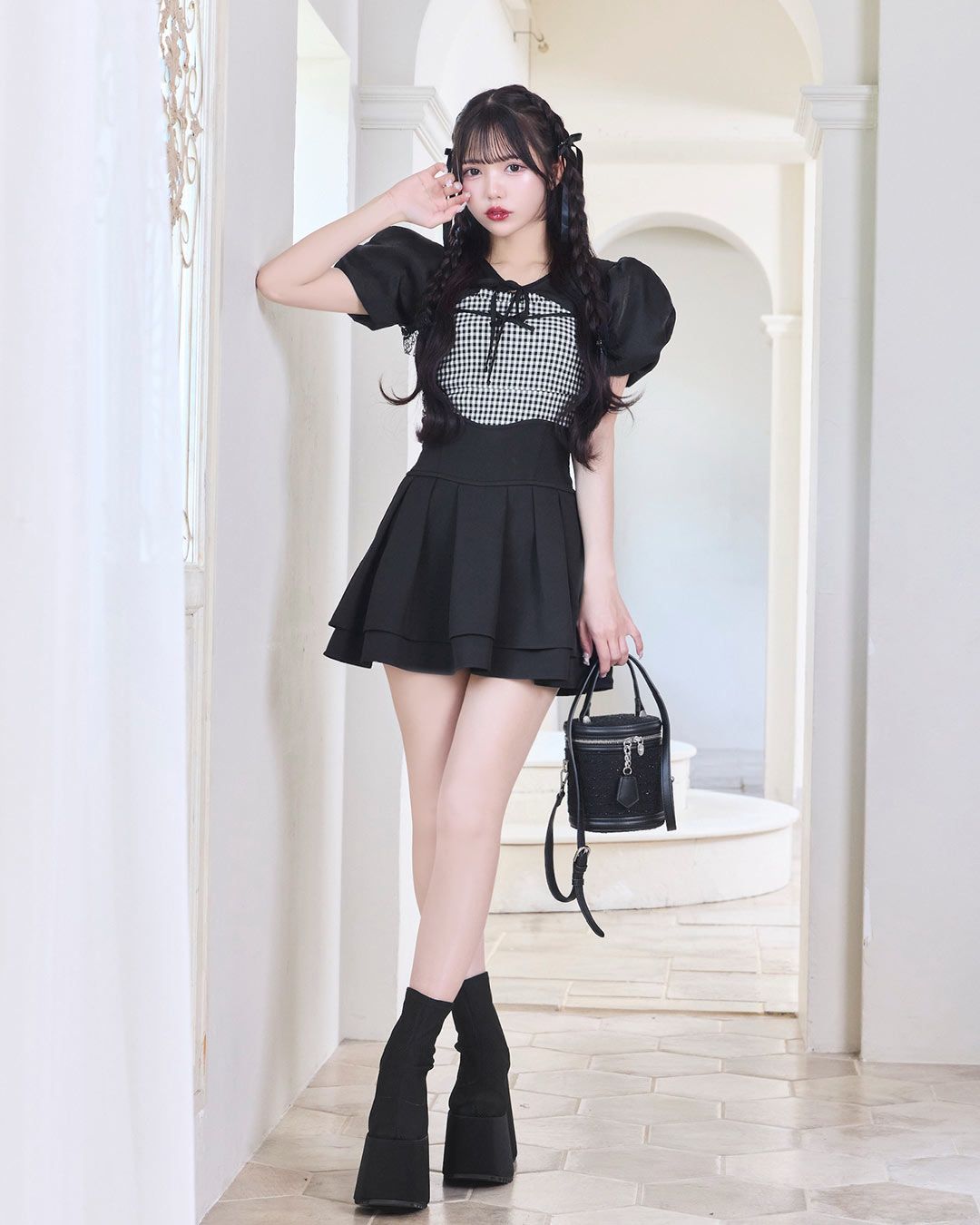 美脚になれるスカート♡（インナーパンツ付）(スカート/ブラック/XSサイズ) 美脚になれるスカート♥千鳥柄(インナーパンツ付き) ブラック