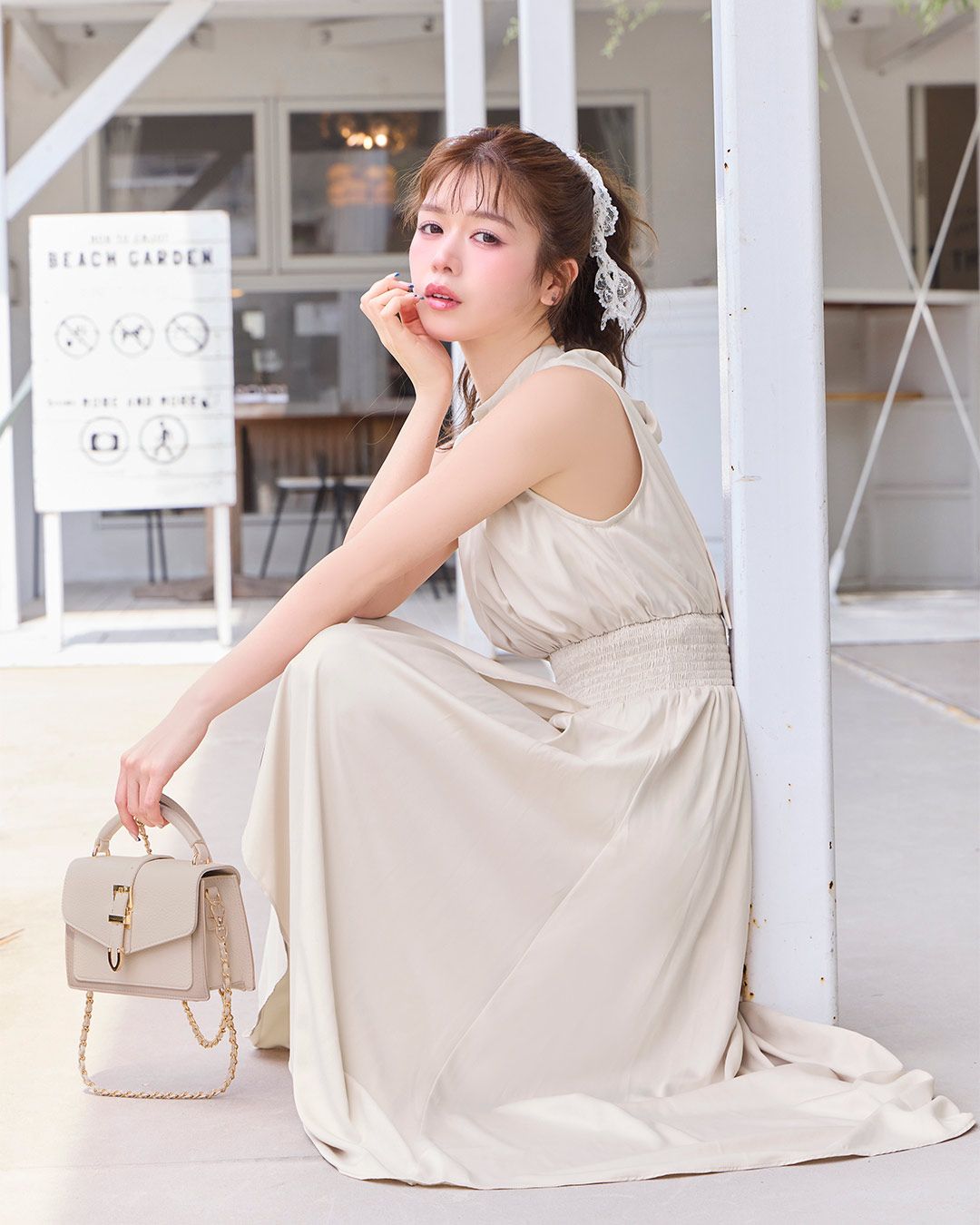 ETRÉ ベージュ リボン付きワンピース水着 Mサイズ swim-u02437-5.jpg