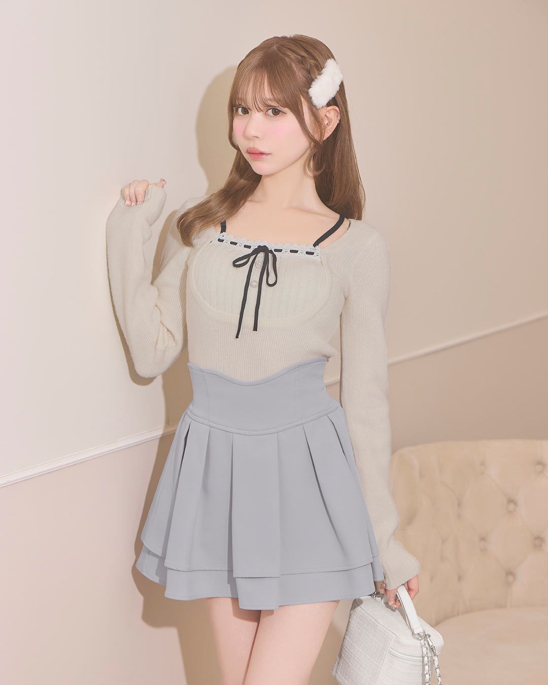 michell Macaron　スカート　L 殿堂入り!!美脚になれるスカート♡（インナーパンツ付） ブルーグレー