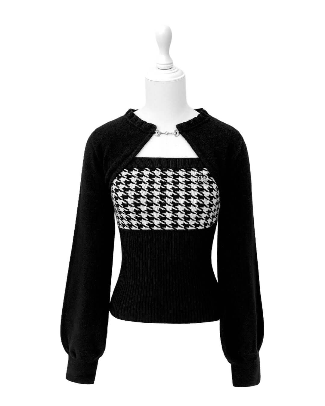 千鳥アンサンブルニットトップス ホワイト | ファッション通販