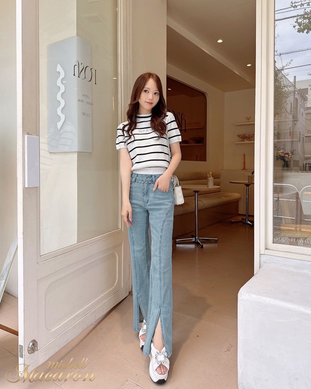 ボーダーニットトップス ホワイト×ブラック | ファッション通販