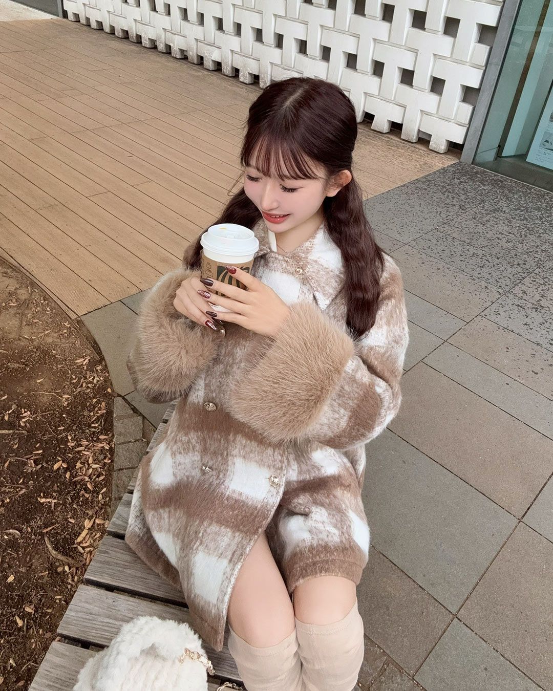 cherimi ビッグチェックトレンチファーコート ビッグチェックトレンチファーコート ブラック | ファッション通販