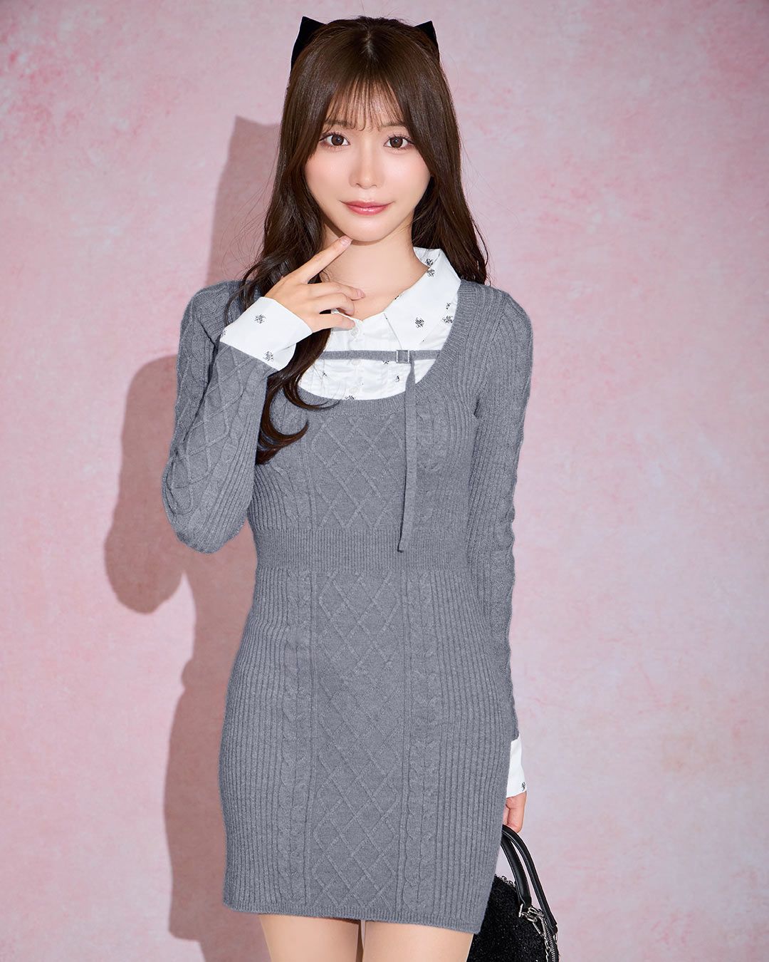 モノグラムシャツドッキングニットワンピース ブラック | ファッション