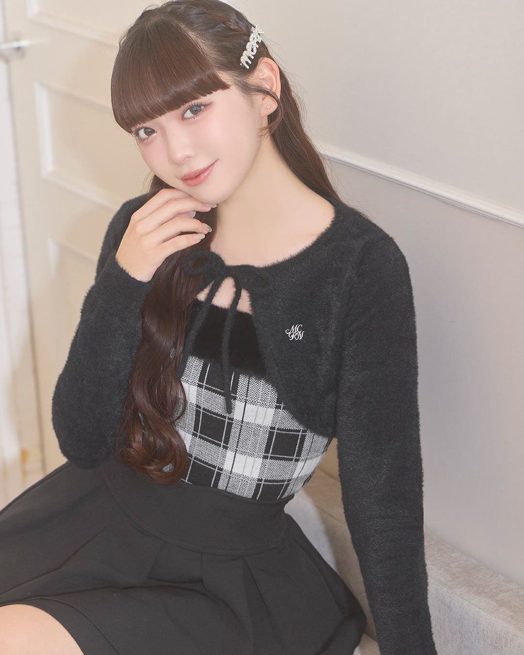 シャギーボレロチェックファートップス ブラック | ファッション通販