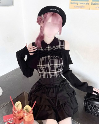 千鳥柄クロスアンサンブルトップス ホワイト | ファッション通販