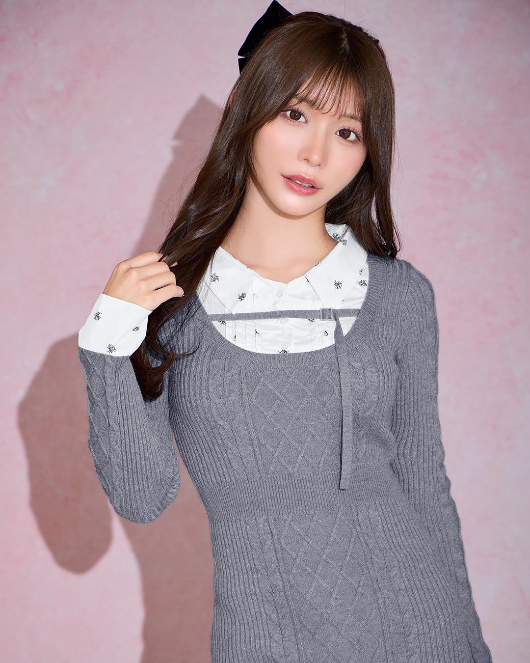 モノグラムシャツドッキングニットワンピース ブラック | ファッション