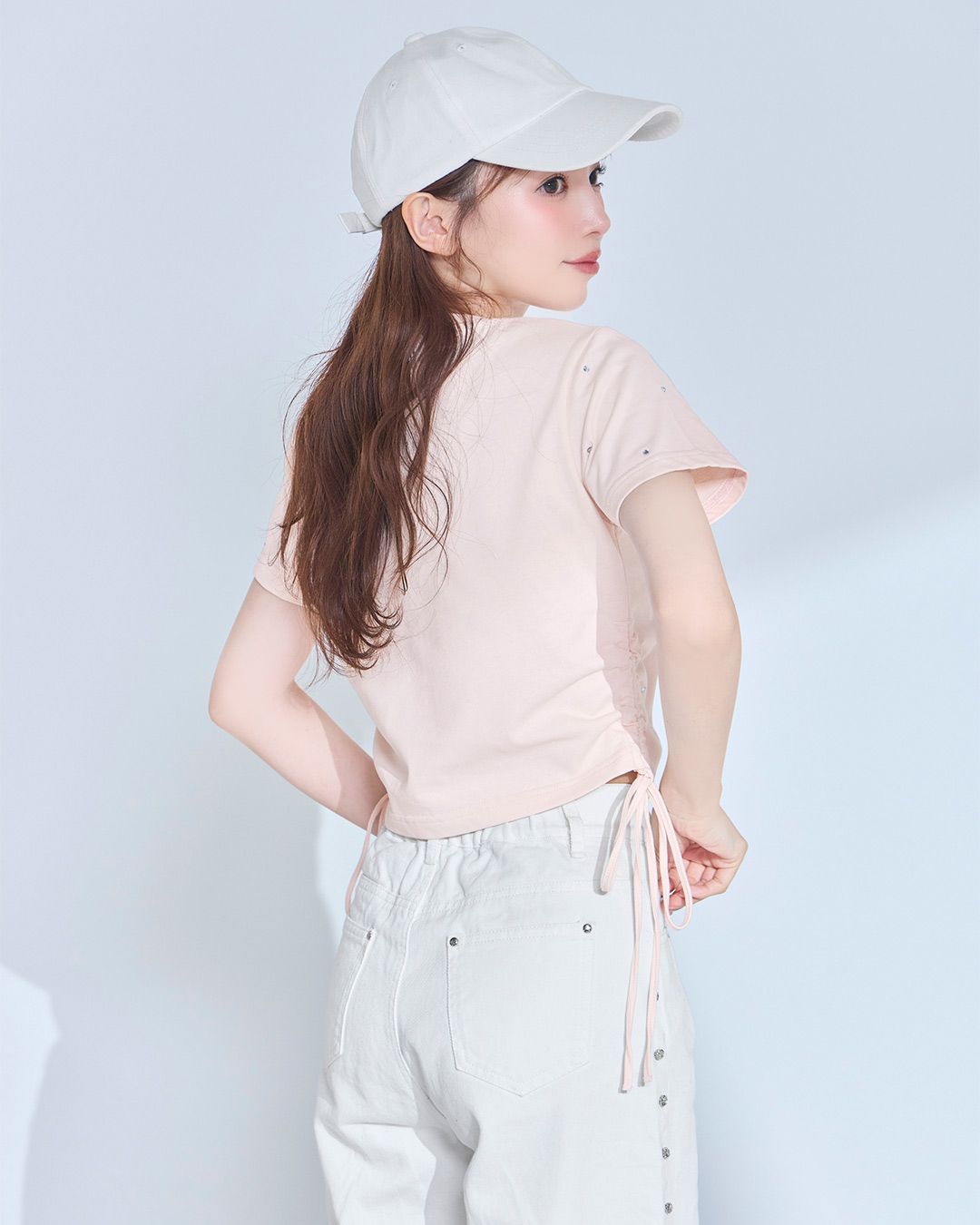 サイドビジューワイドデニムパンツ ライトブルー | ファッション