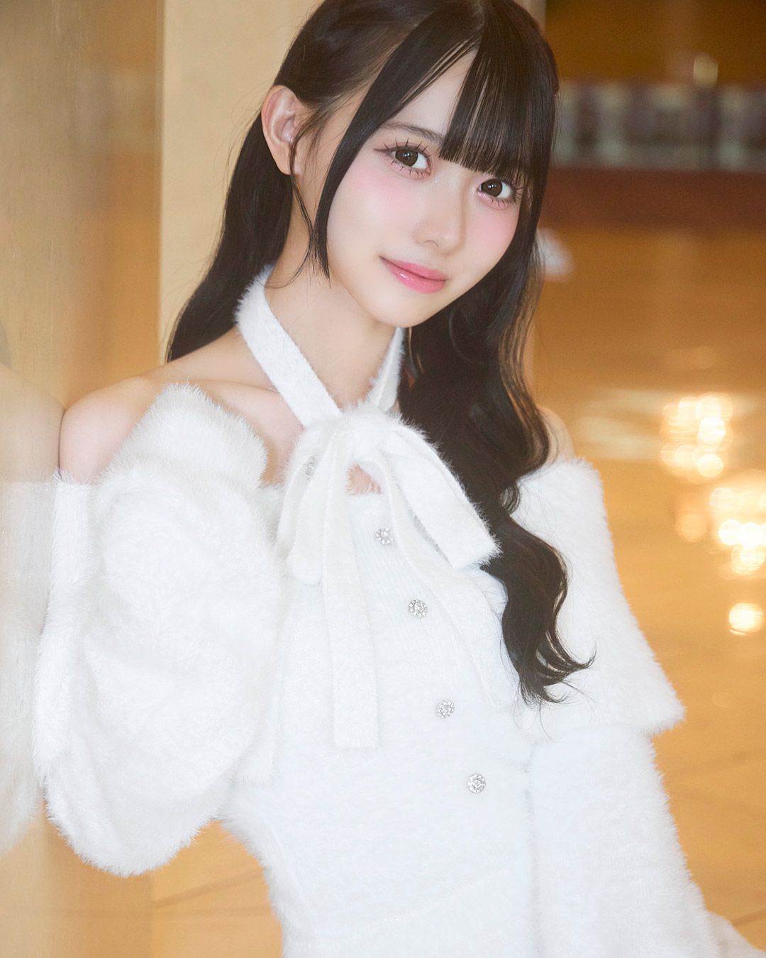 ビッグカラーシャギーニットワンピ ホワイト | ファッション通販