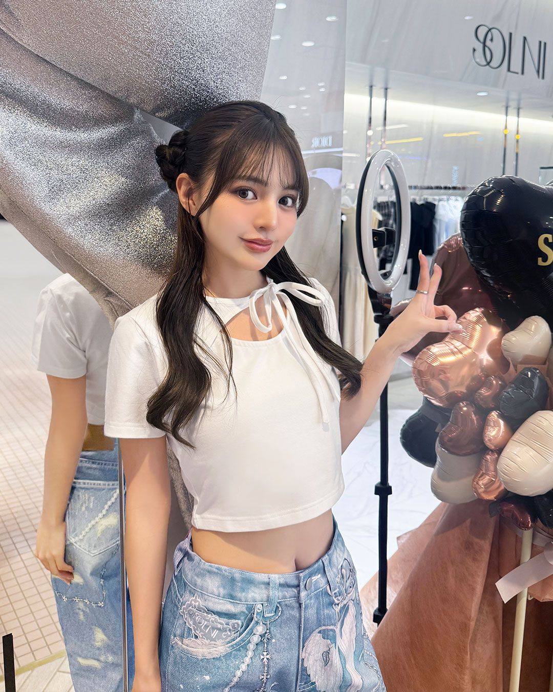 SOLNI アシメリボンネックTシャツ アシメリボンネックTシャツ ブラック | ファッション通販