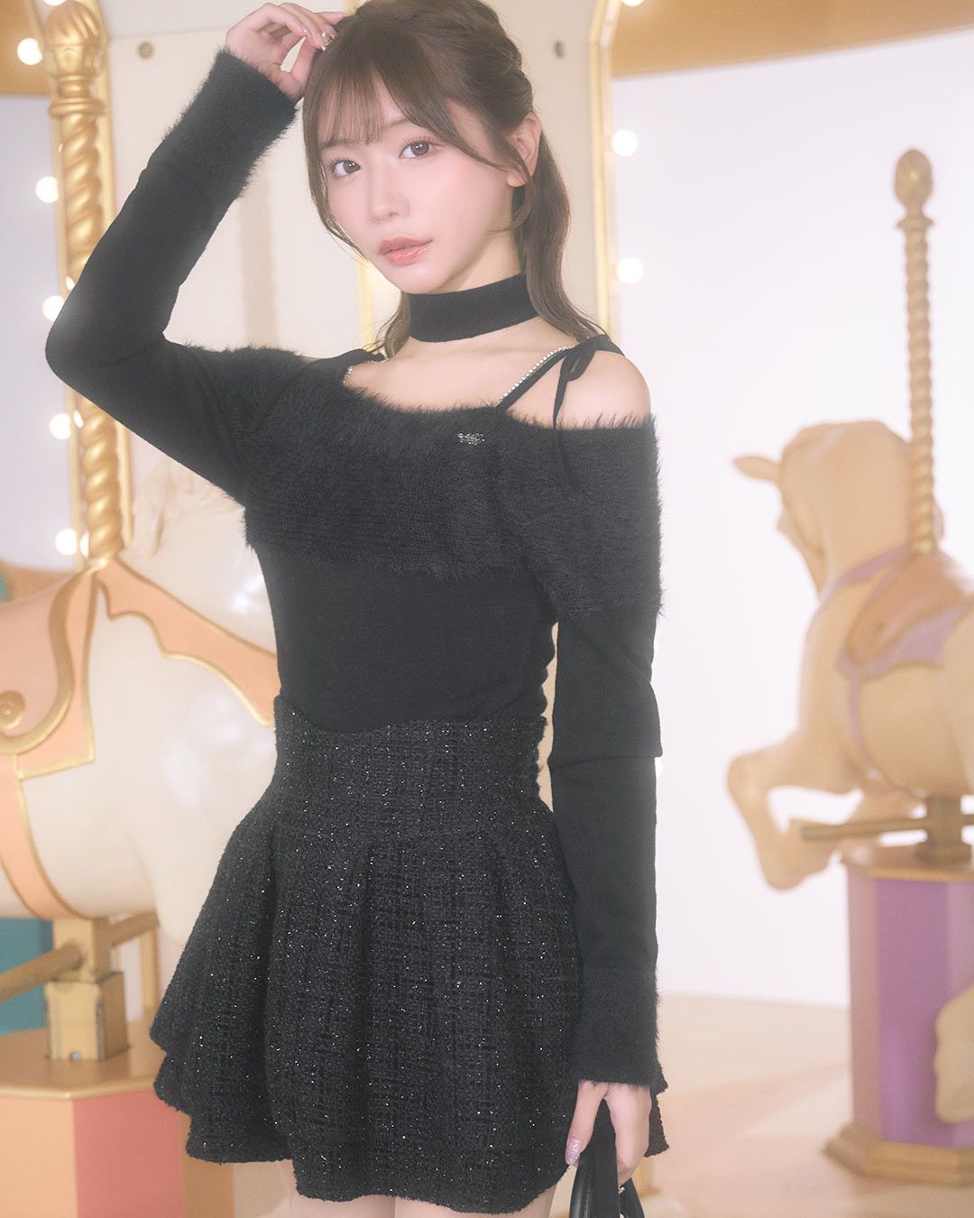 ファンシーツイード美脚スカート ブラック | ファッション通販