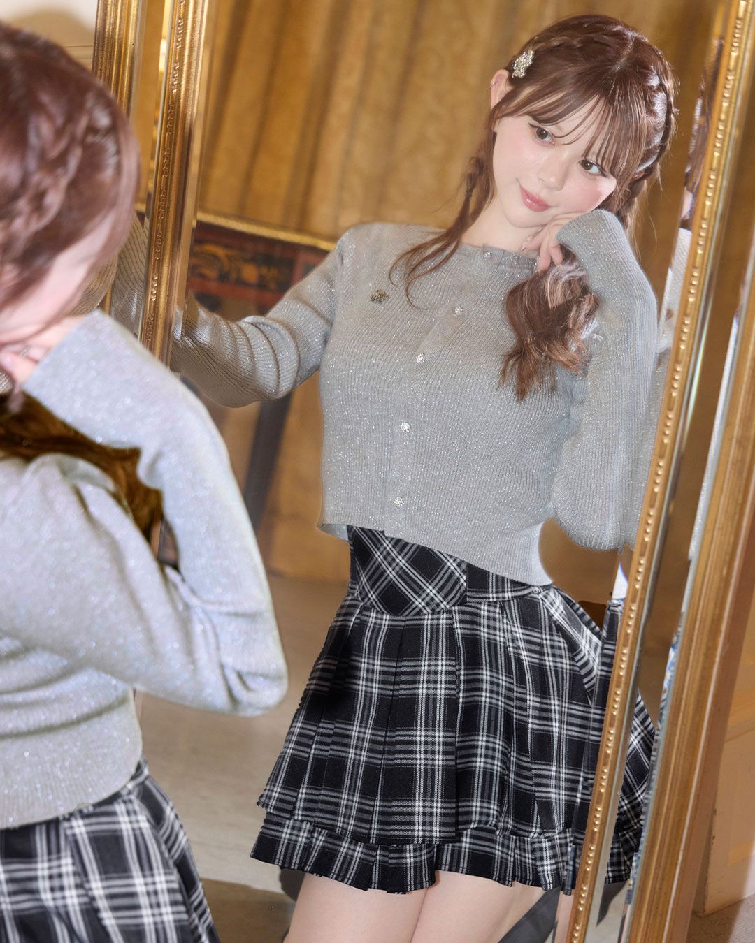 チェック柄プリーツ美脚スカート ブラック | ファッション通販