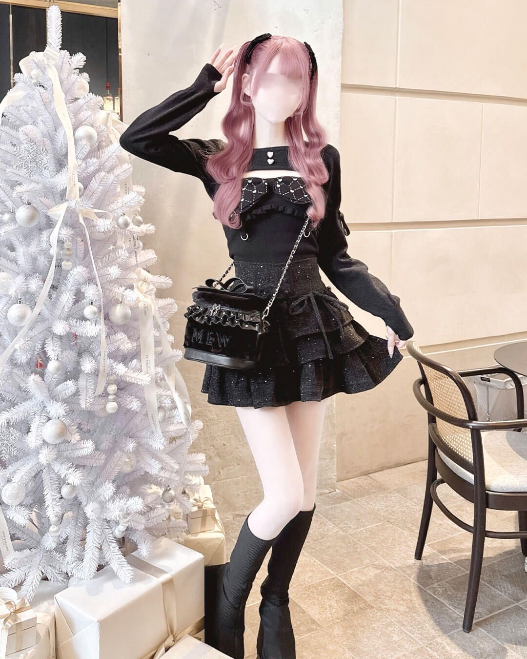 HONEYMEW ビッグリボンガーター風アンサンブルトップス XS サイズ ビッグリボンガーター風アンサンブルトップス グレー | ファッション