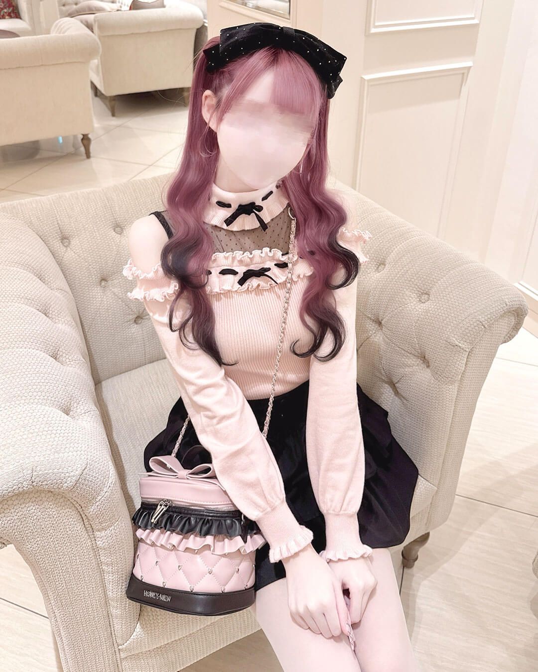 ドットチュール肩あきフリルトップス ピンク | ファッション通販