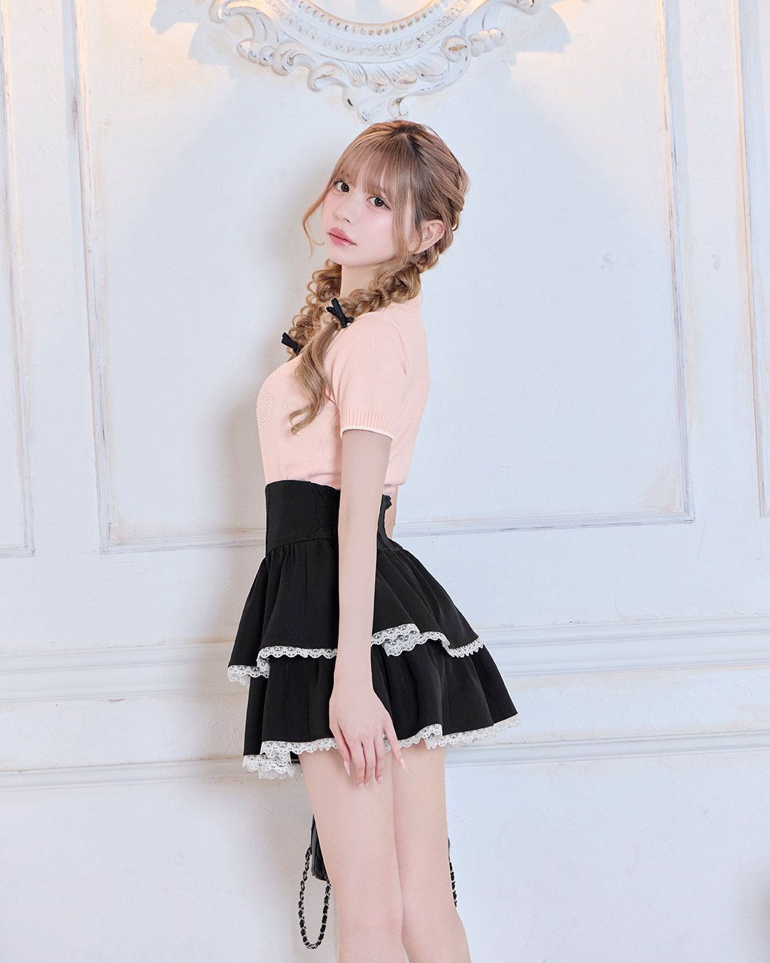 ちびフリルバイカラー美脚スカート ブラック | ファッション通販
