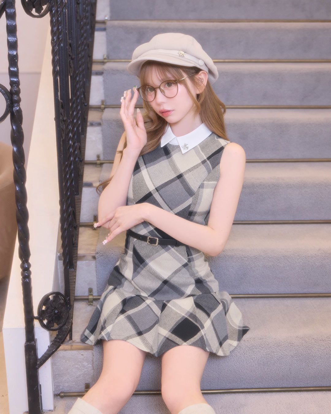チェックプリーツベルトワンピース ブラック | ファッション通販