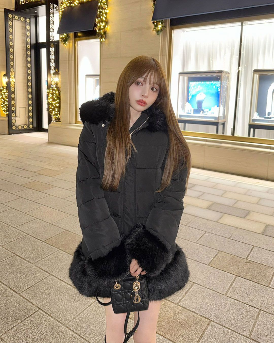 ファーフーディファイバーダウン ブラック | ファッション通販