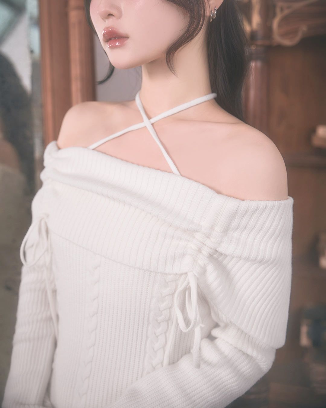 ギャザーオフショルニットワンピース ブラック | ファッション通販