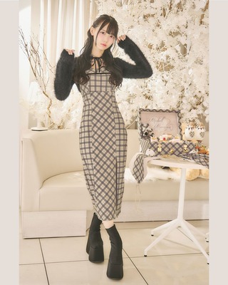 チェック柄キャミワンピース ミシェルマカロン michellMacaron - ミシェルマカロン チェックニットワンピース