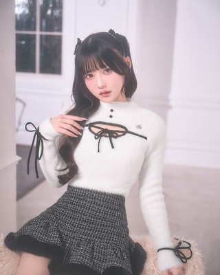 michellMacaron リボンフレアスリーブトップス グレー ♡ フリルレイヤード風リボントップス[ac2537] | レディースファッション