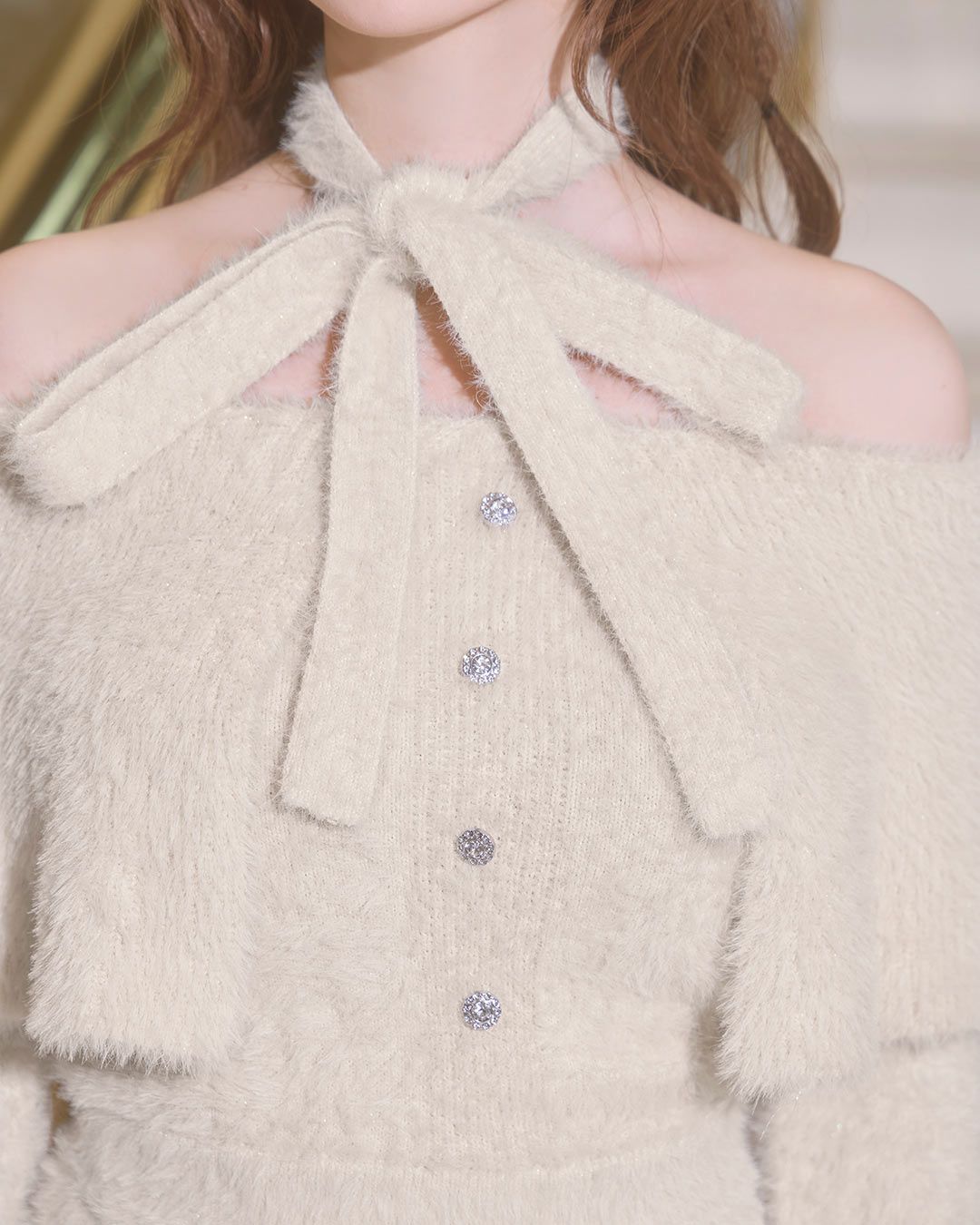 ビッグカラーシャギーニットワンピ ホワイト | ファッション通販