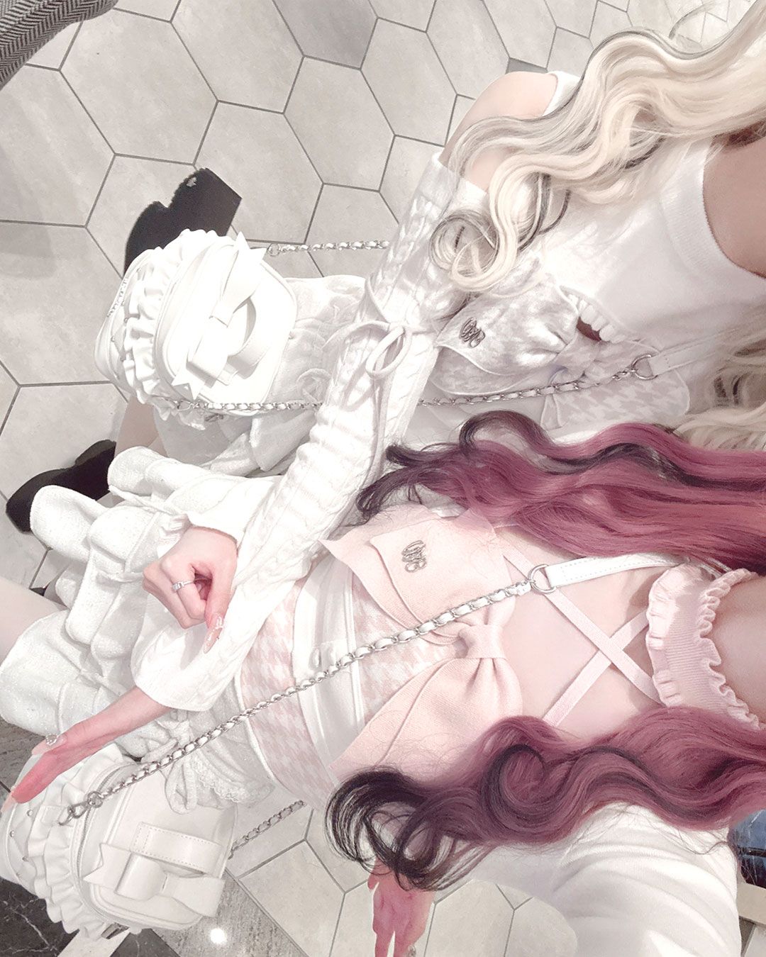 チョーカー付きビッグリボンアンサンブルトップス サックスブルー