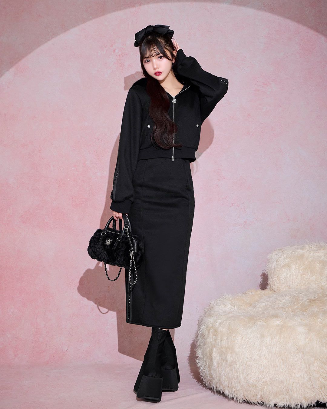 グランジ】Fuzzykon ファーフーディ&スウェットスカートセットアップ