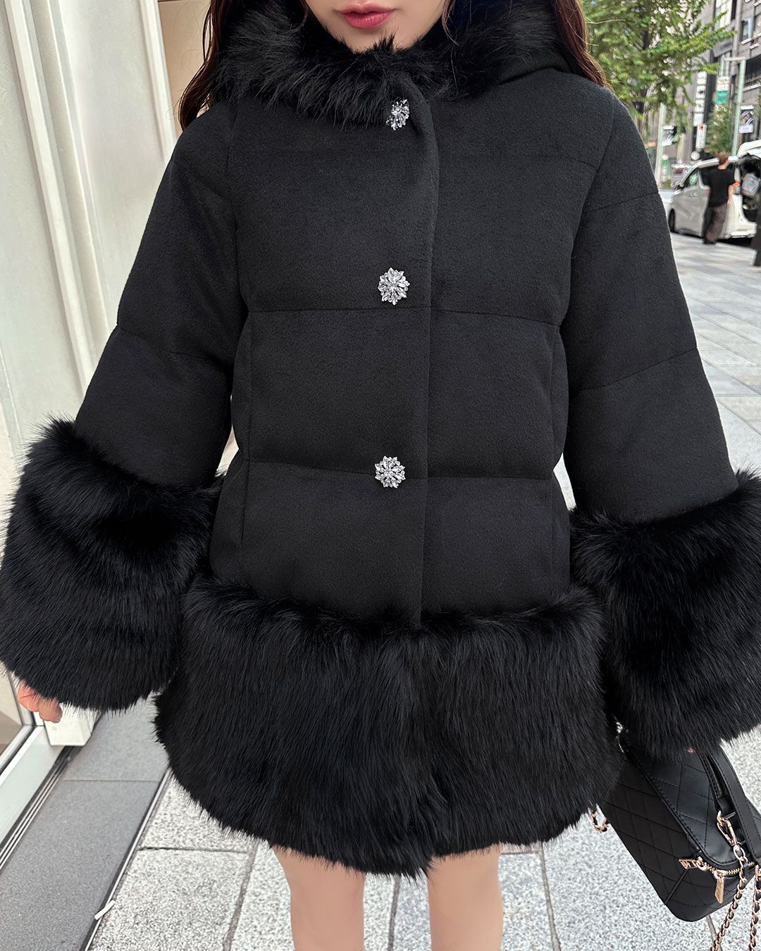 ファーフーディファイバーダウン ブラック | ファッション通販