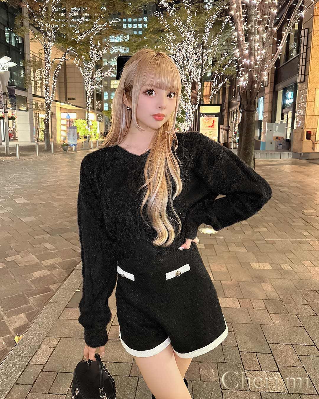 バイカラーハイウエストショートパンツ ブラック | ファッション
