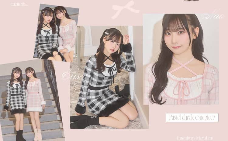 SJJ0359XCクロスリボンチェックファーワンピ